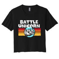 Battle Unicorn! Funny Retro 80s Rainbow Rhino Rhinoceros Women's Crop Top Tee