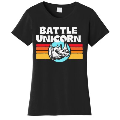 Battle Unicorn! Funny Retro 80s Rainbow Rhino Rhinoceros Women's T-Shirt