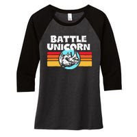 Battle Unicorn! Funny Retro 80s Rainbow Rhino Rhinoceros Women's Tri-Blend 3/4-Sleeve Raglan Shirt