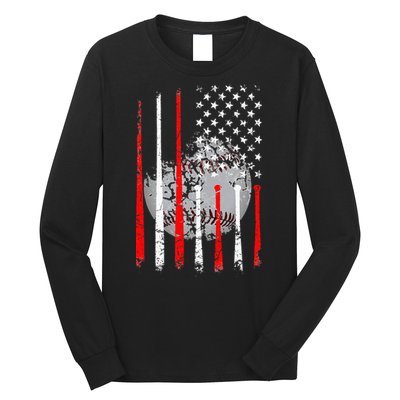 Baseball USA Flag American Flag Vintage Long Sleeve Shirt