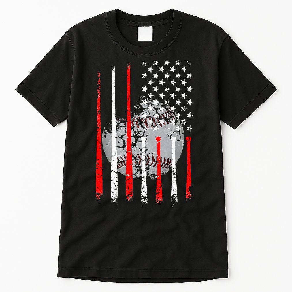 Baseball USA Flag American Flag Vintage Tall T-Shirt