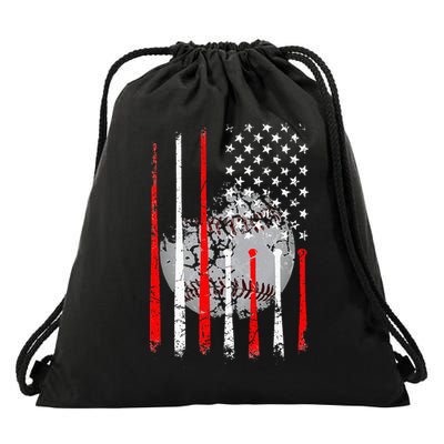 Baseball USA Flag American Flag Vintage Drawstring Bag