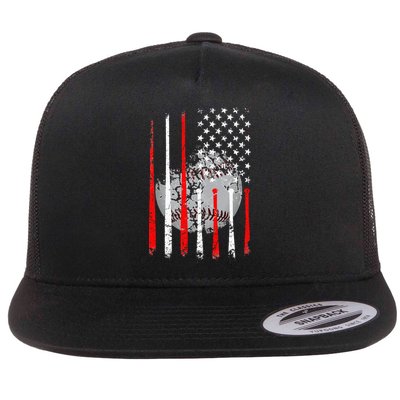 Baseball USA Flag American Flag Vintage Flat Bill Trucker Hat