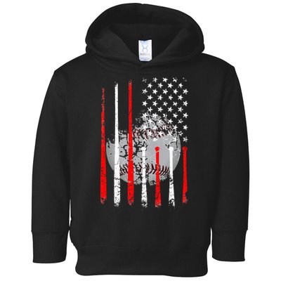 Baseball USA Flag American Flag Vintage Toddler Hoodie