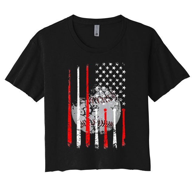 Baseball USA Flag American Flag Vintage Women's Crop Top Tee