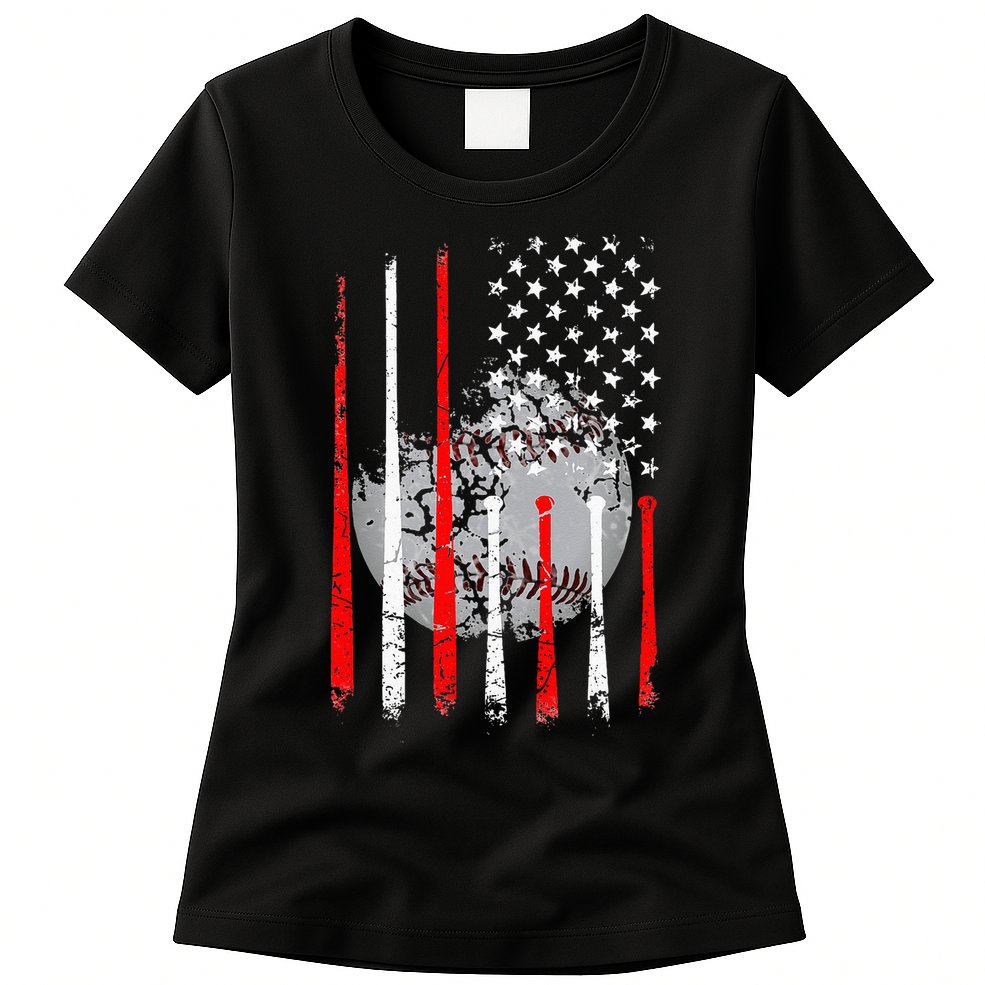 Baseball USA Flag American Flag Vintage Womens T-Shirt