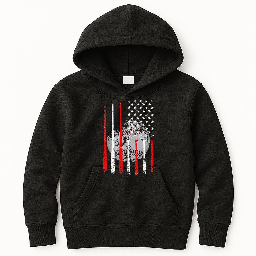 Baseball USA Flag American Flag Vintage Kids Hoodie