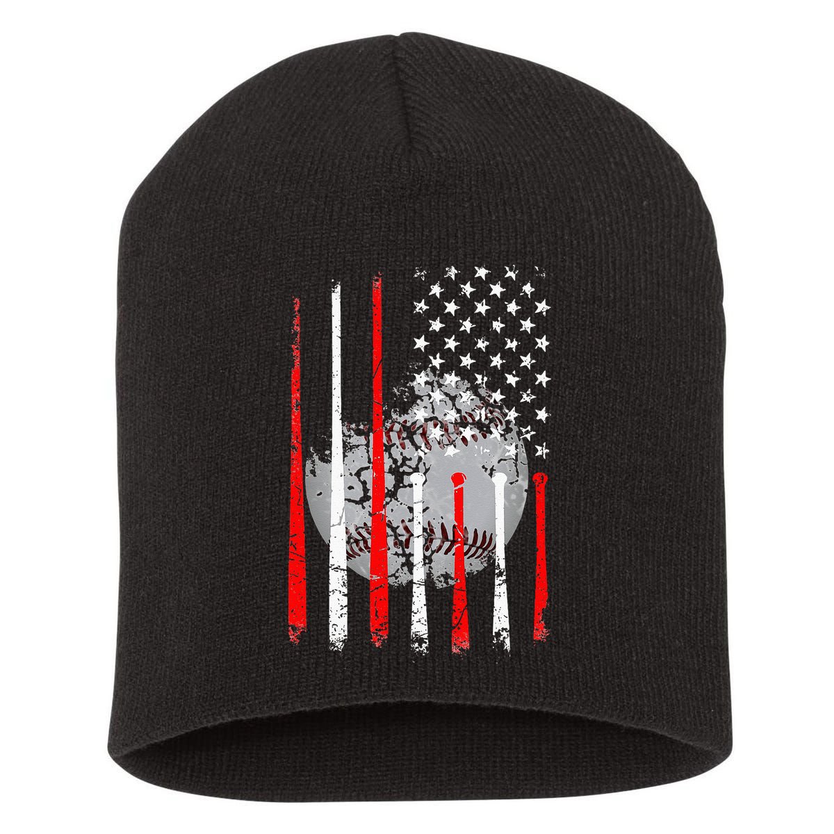 Baseball USA Flag American Flag Vintage Short Acrylic Beanie