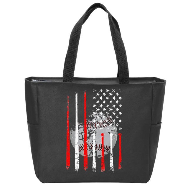 Baseball USA Flag American Flag Vintage Zip Tote Bag