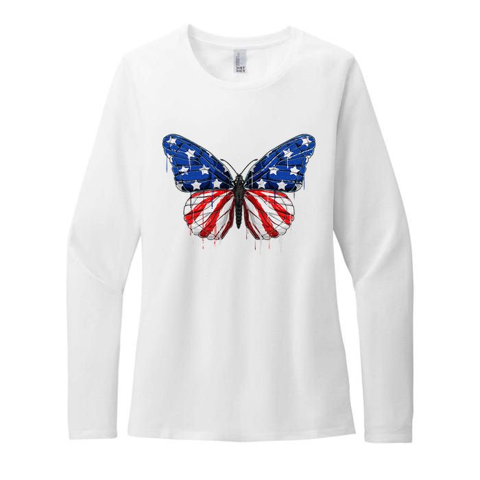 Butterfly USA Flag 4th of July For  US Womens CVC Long Sleeve Shirt