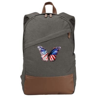 Butterfly Usa Flag 4th Of July Gift Cotton Canvas Backpack