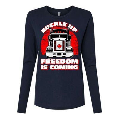 Buckle Up Freedom Is Coming Candian Truckers Womens Cotton Relaxed Long Sleeve T-Shirt