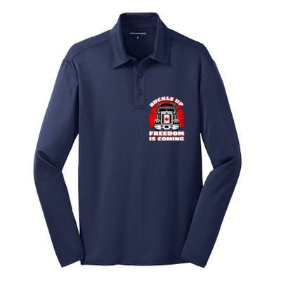 Buckle Up Freedom Is Coming Candian Truckers Silk Touch Performance Long Sleeve Polo