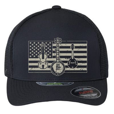 Bluegrass Usa Flag Guitar Banjo Mandolin Flexfit Unipanel Trucker Cap