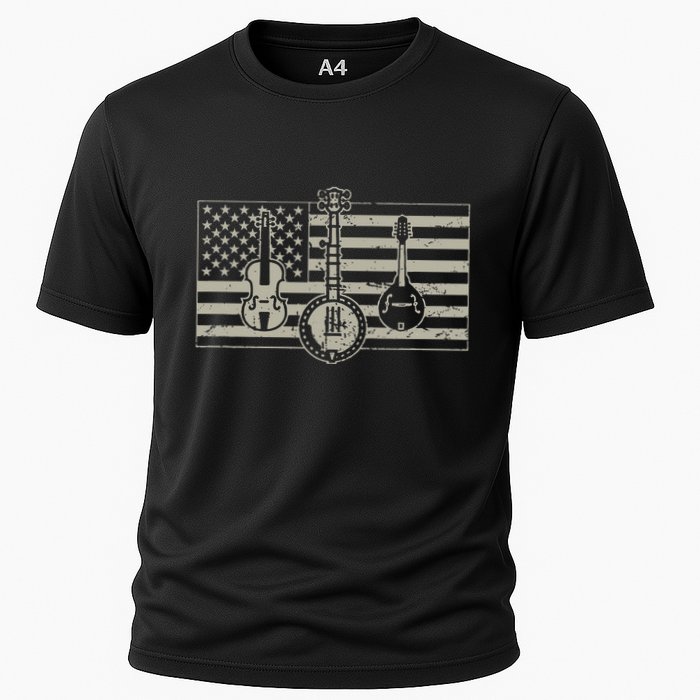 Bluegrass Usa Flag Guitar Banjo Mandolin Cooling Performance Crew T-Shirt