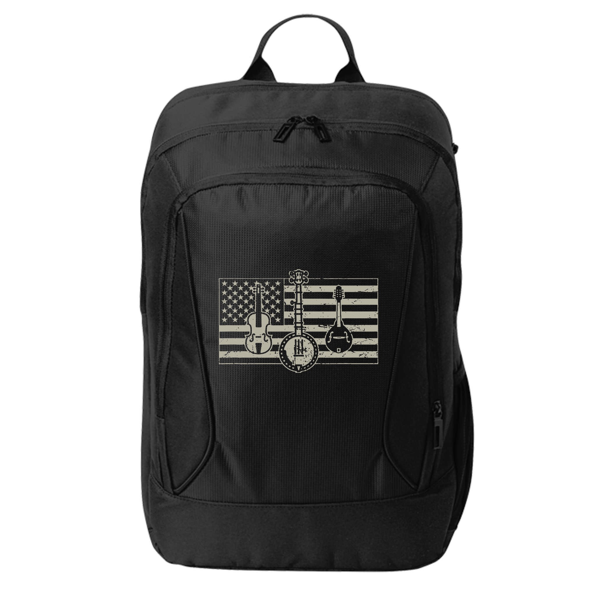 Bluegrass Usa Flag Guitar Banjo Mandolin City Backpack