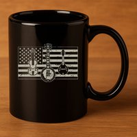 Bluegrass Usa Flag Guitar Banjo Mandolin 11oz C Handle Ceramic Mug