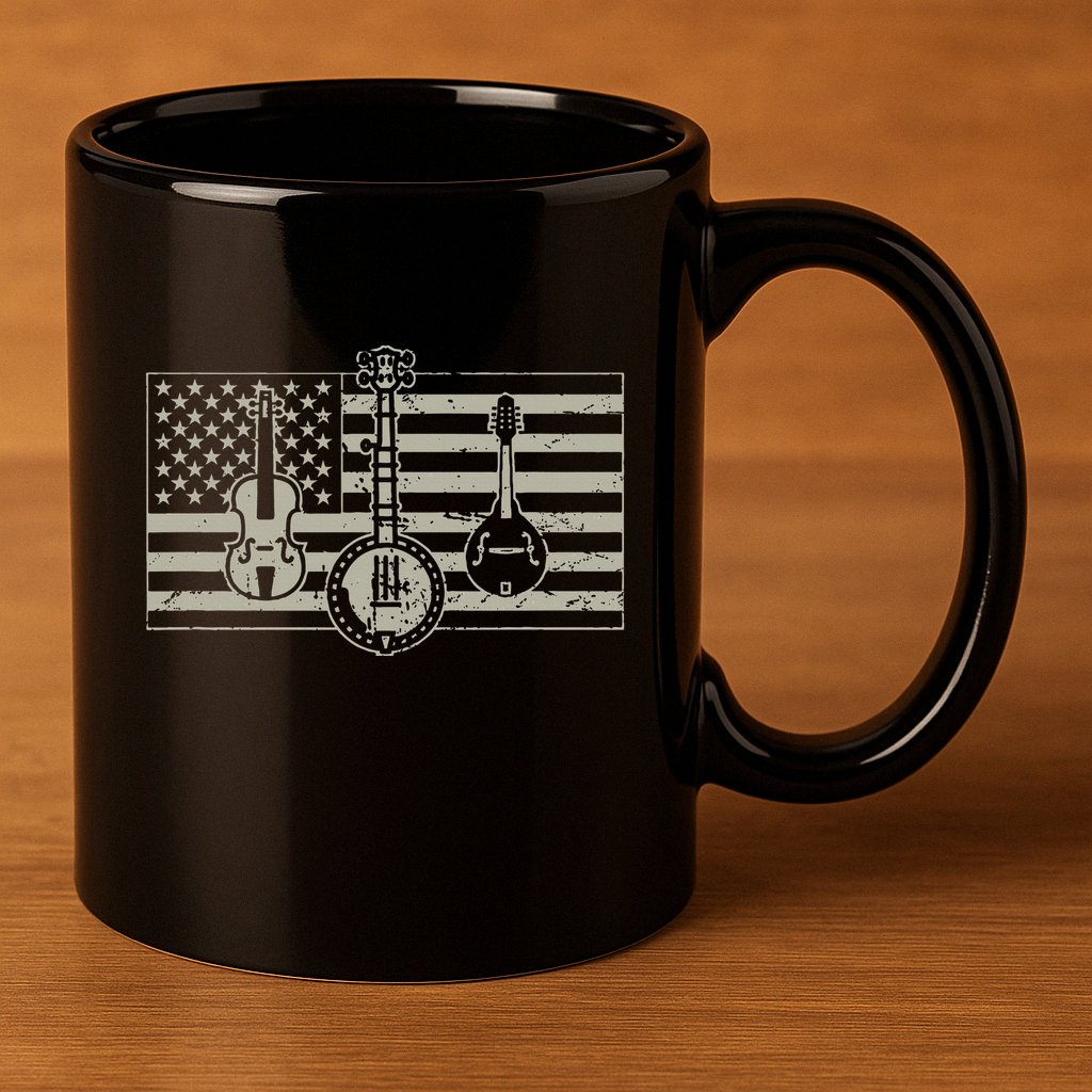 Bluegrass Usa Flag Guitar Banjo Mandolin 11oz C Handle Ceramic Mug