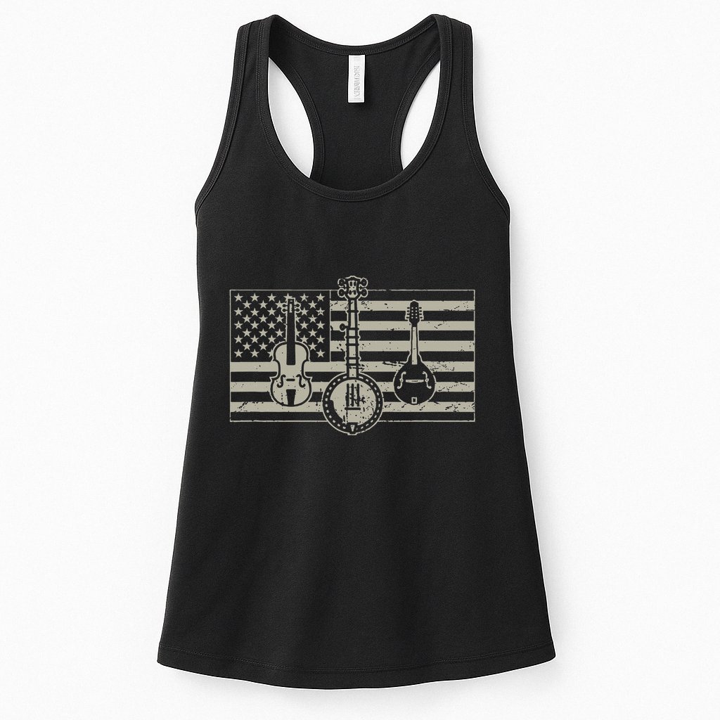 Bluegrass Usa Flag Guitar Banjo Mandolin Womens Tank Top