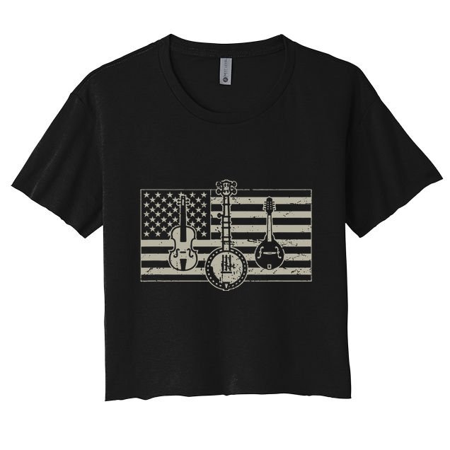 Bluegrass Usa Flag Guitar Banjo Mandolin Crop Top