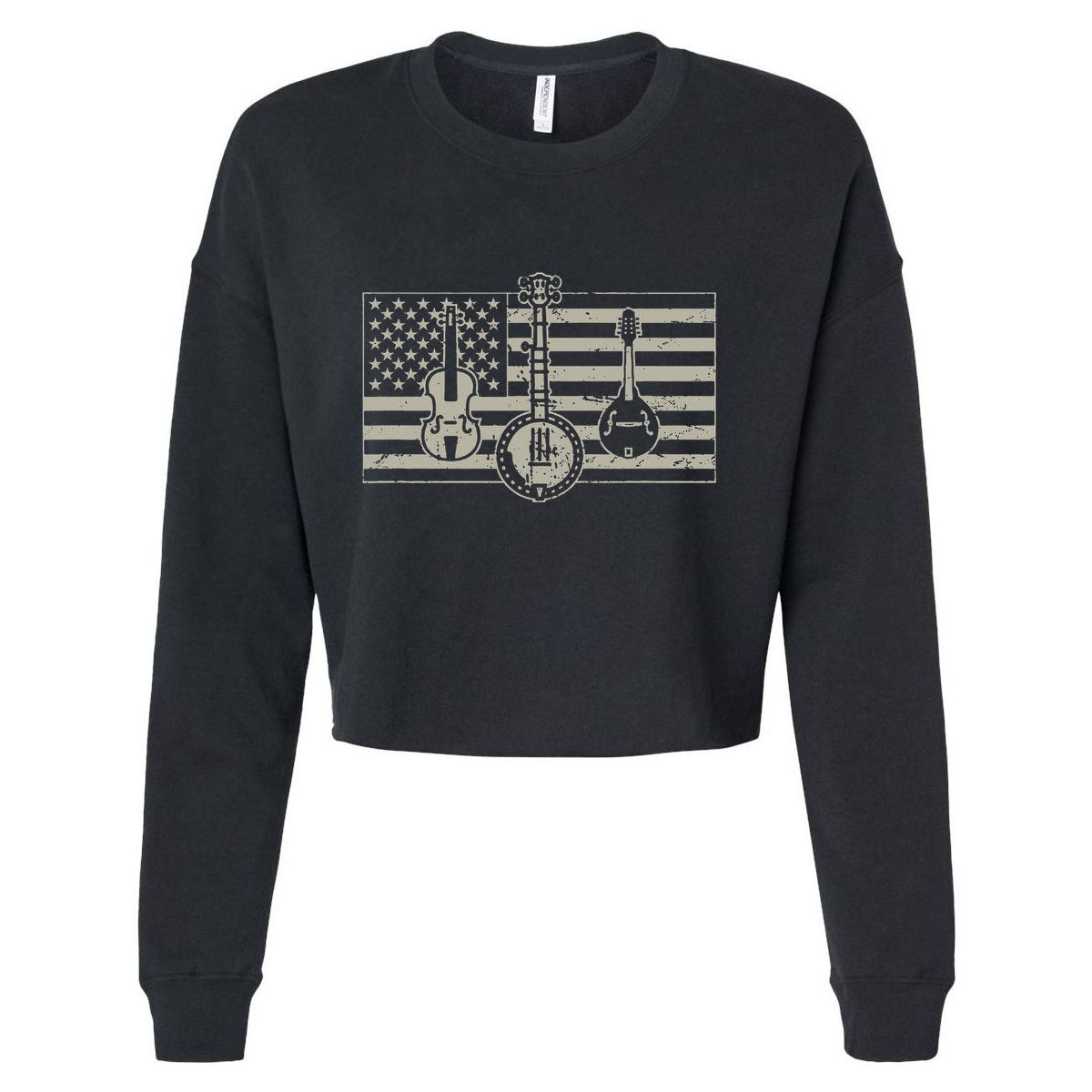 Bluegrass Usa Flag Guitar Banjo Mandolin Cropped Pullover Crew