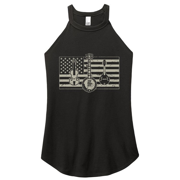 Bluegrass Usa Flag Guitar Banjo Mandolin Women's Perfect Tri Rocker Tank