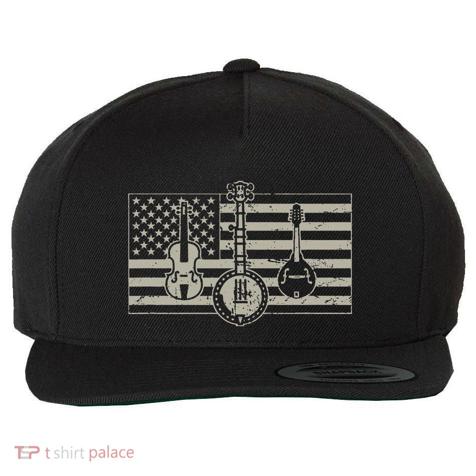 Bluegrass Usa Flag Guitar Banjo Mandolin Wool Snapback Cap