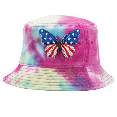 Butterfly USA Flag 4th of July For Wo Girl US Tie-Dyed Bucket Hat