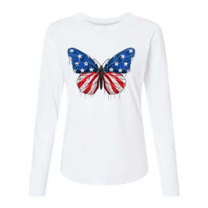 Butterfly USA Flag 4th of July For Wo Girl US Womens Cotton Relaxed Long Sleeve T-Shirt