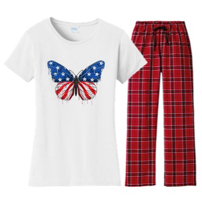 Butterfly USA Flag 4th of July For Wo Girl US Women's Flannel Pajama Set