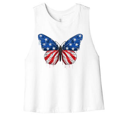 Butterfly USA Flag 4th of July For Wo Girl US Women's Racerback Cropped Tank