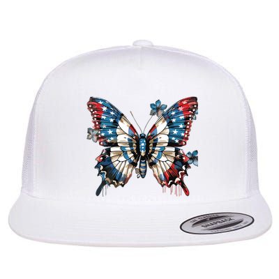 Butterfly Us Flag Flat Bill Trucker Hat