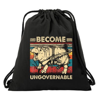 Become Ungovernable Funny Moodeng Drawstring Bag