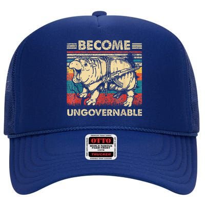 Become Ungovernable Funny Moodeng High Crown Mesh Back Trucker Hat