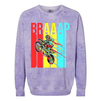 Braaap USA Flag Moto Motorcycle Dirt Bike Racing Rider Retro Colorblast Crewneck Sweatshirt