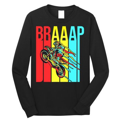 Braaap USA Flag Moto Motorcycle Dirt Bike Racing Rider Retro Long Sleeve Shirt