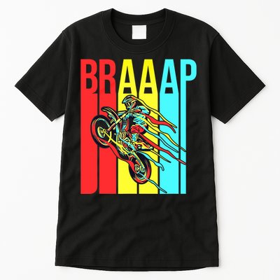 Braaap USA Flag Moto Motorcycle Dirt Bike Racing Rider Retro Tall T-Shirt