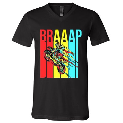 Braaap USA Flag Moto Motorcycle Dirt Bike Racing Rider Retro V-Neck T-Shirt