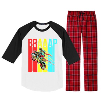 Braaap USA Flag Moto Motorcycle Dirt Bike Racing Rider Retro Raglan Sleeve Pajama Set