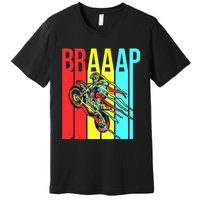 Braaap USA Flag Moto Motorcycle Dirt Bike Racing Rider Retro Premium T-Shirt