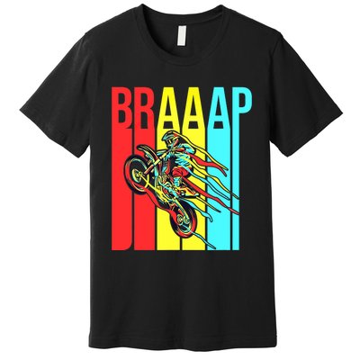 Braaap USA Flag Moto Motorcycle Dirt Bike Racing Rider Retro Premium T-Shirt