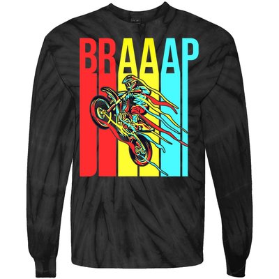 Braaap USA Flag Moto Motorcycle Dirt Bike Racing Rider Retro Tie-Dye Long Sleeve Shirt