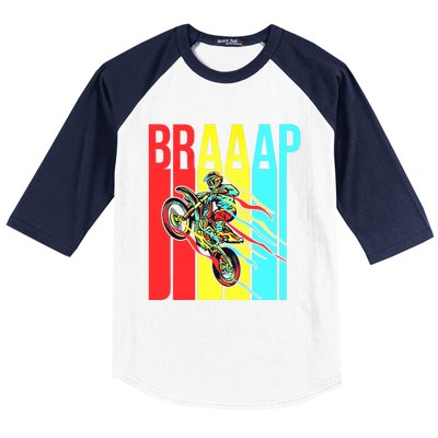 Braaap USA Flag Moto Motorcycle Dirt Bike Racing Rider Retro Baseball Sleeve Shirt