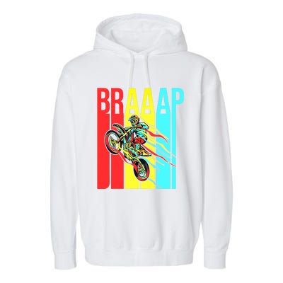 Braaap USA Flag Moto Motorcycle Dirt Bike Racing Rider Retro Garment-Dyed Fleece Hoodie