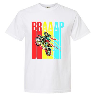 Braaap USA Flag Moto Motorcycle Dirt Bike Racing Rider Retro Garment-Dyed Heavyweight T-Shirt