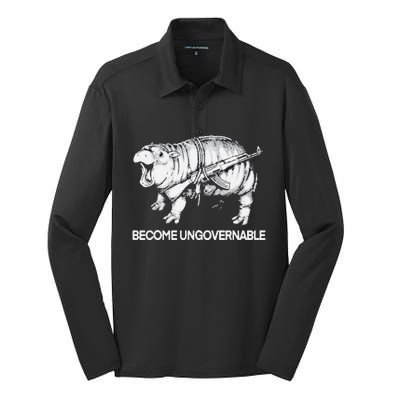 Become Ungovernable Funny Moo Deng Silk Touch Performance Long Sleeve Polo