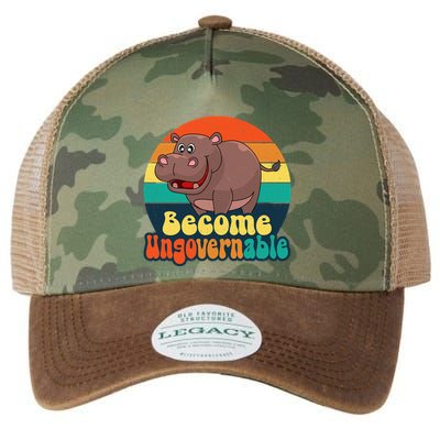 Become Ungovernable Funny Baby Hippo Moo Deng Funny Saying Legacy Tie Dye Trucker Hat