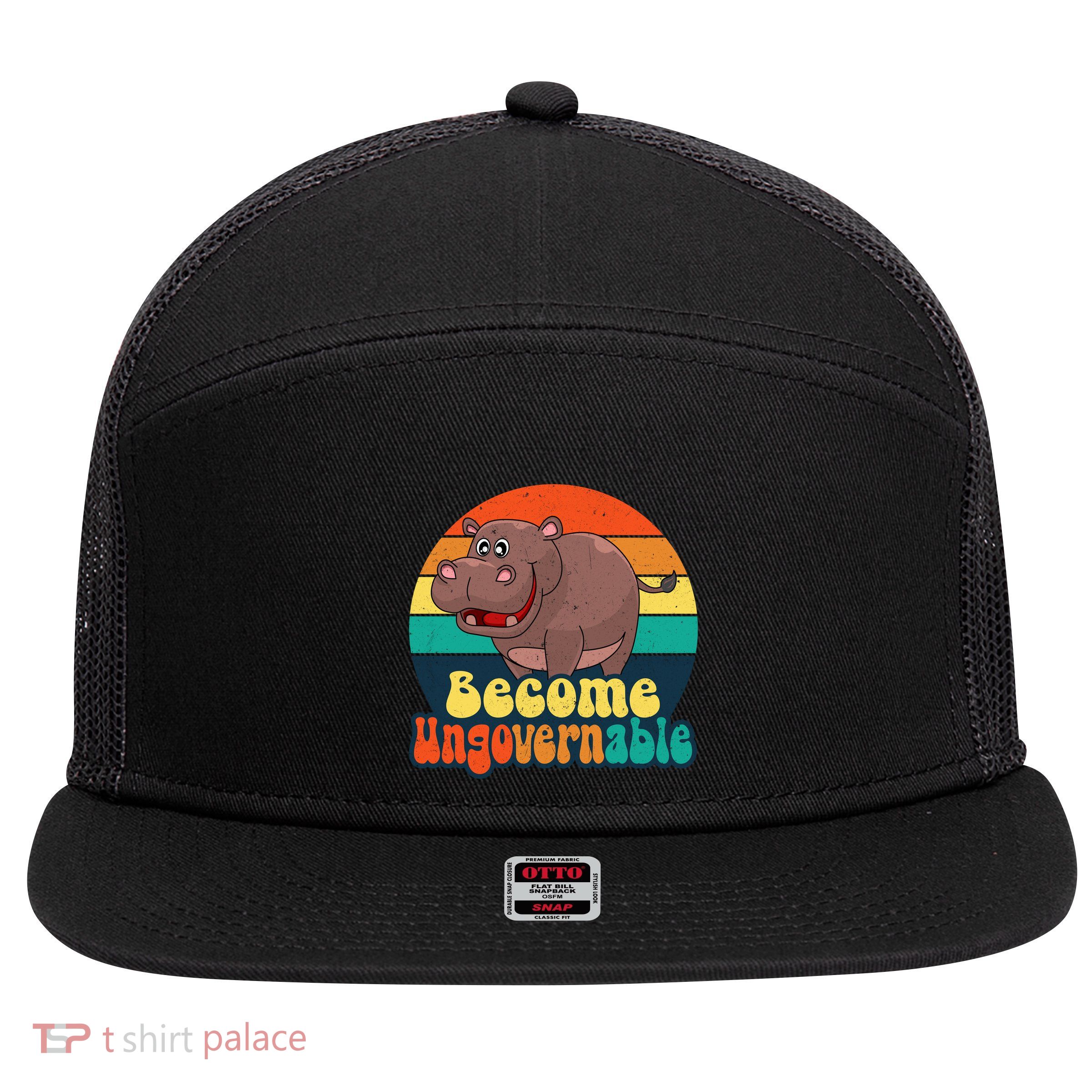 Become Ungovernable Funny Baby Hippo Moo Deng Funny Saying 7 Panel Mesh Trucker Snapback Hat