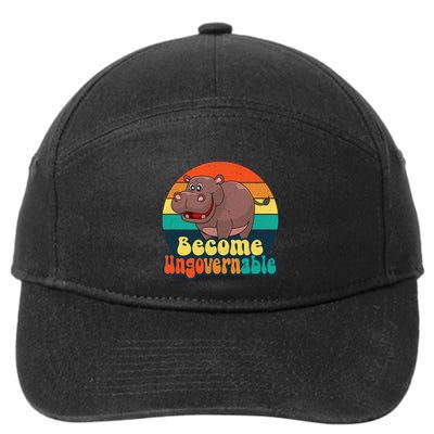Become Ungovernable Funny Baby Hippo Moo Deng Funny Saying 7-Panel Snapback Hat