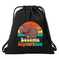 Become Ungovernable Funny Baby Hippo Moo Deng Funny Saying Drawstring Bag